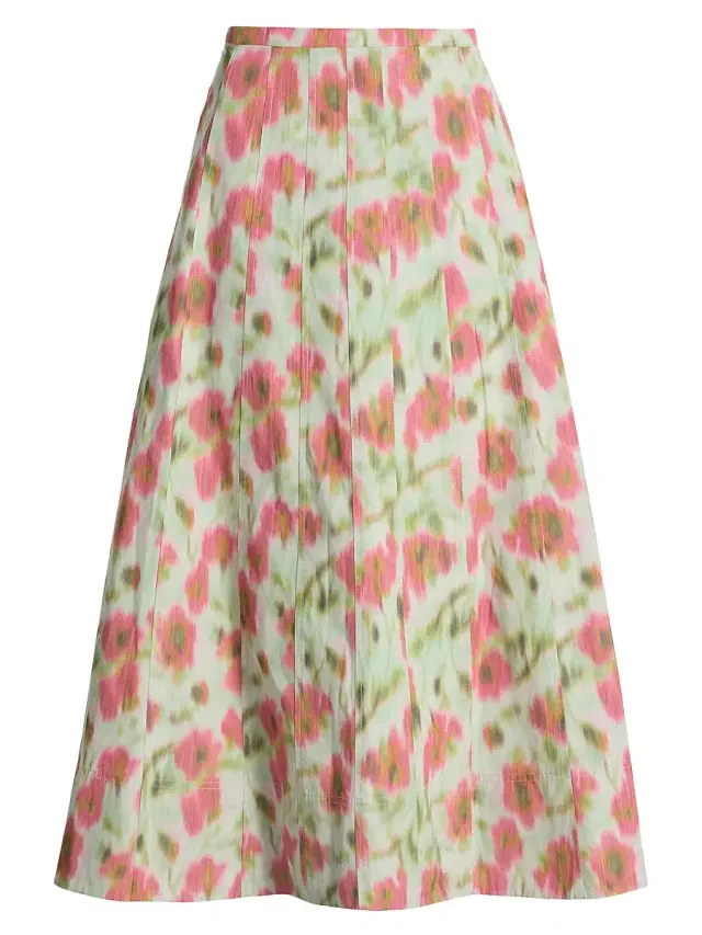 Tanya Taylor Women's Tavia Cascading Floral Midi-Skirt - Pistachio Multi