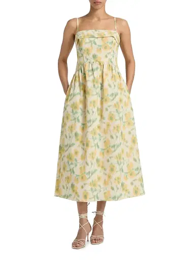 TANYA TAYLOR Women's Gigi Cascading Floral Midi-Dress - Butter Multi - Size 14 | Thumbnail 2 TANYA TAYLOR Women's Gigi Cascading Floral Midi-Dress - Butter Multi - Size 14 | Thumbnail 2
