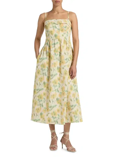 TANYA TAYLOR Women's Gigi Cascading Floral Midi-Dress - Butter Multi - Size 14 | Thumbnail 3 TANYA TAYLOR Women's Gigi Cascading Floral Midi-Dress - Butter Multi - Size 14 | Thumbnail 3