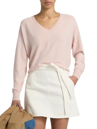 TANYA TAYLOR Women's Audrey Cashmere V-Neck Sweater - Baby Pink - Size XL | Thumbnail 3 TANYA TAYLOR Women's Audrey Cashmere V-Neck Sweater - Baby Pink - Size XL | Thumbnail 3