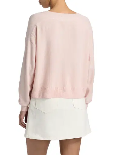 TANYA TAYLOR Women's Audrey Cashmere V-Neck Sweater - Baby Pink - Size XL | Thumbnail 5 TANYA TAYLOR Women's Audrey Cashmere V-Neck Sweater - Baby Pink - Size XL | Thumbnail 5