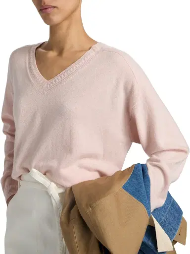 TANYA TAYLOR Women's Audrey Cashmere V-Neck Sweater - Baby Pink - Size XL | Thumbnail 6 TANYA TAYLOR Women's Audrey Cashmere V-Neck Sweater - Baby Pink - Size XL | Thumbnail 6