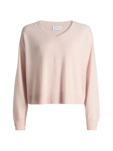 TANYA TAYLOR Women's Audrey Cashmere V-Neck Sweater - Baby Pink - Size XL | Thumbnail 1 TANYA TAYLOR Women's Audrey Cashmere V-Neck Sweater - Baby Pink - Size XL | Thumbnail 1