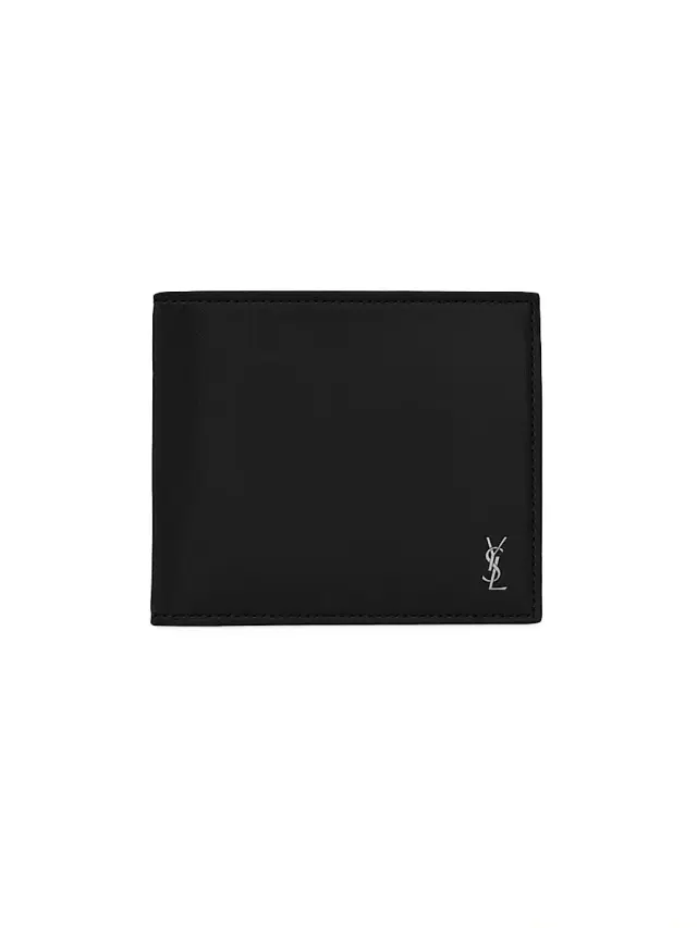 Saint Laurent Men's Tiny Cassandre East-West Wallet with Coin Purse - Black