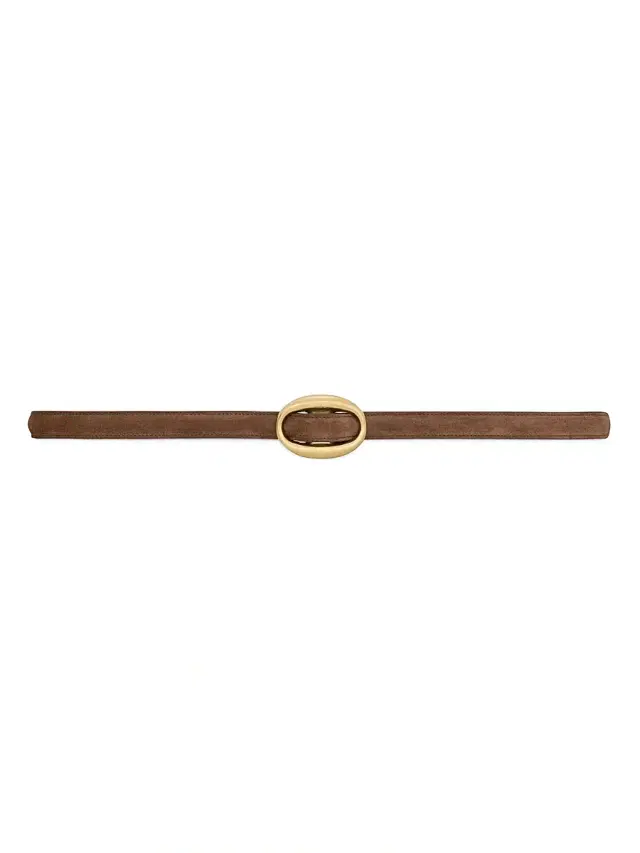 Saint Laurent Women's Oval Buckle Thin Belt in Suede - Brown Coffee