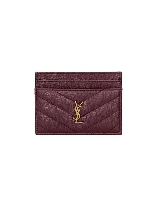 Saint Laurent Women's Grain De Poudre Leather Cassandre Card Case - Rouge Cabernet