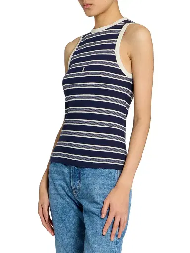 Saint Laurent Women's Cassandre Tank Top in Striped Cotton Jersey - Navy Ecru | Thumbnail 4 Saint Laurent Women's Cassandre Tank Top in Striped Cotton Jersey - Navy Ecru | Thumbnail 4