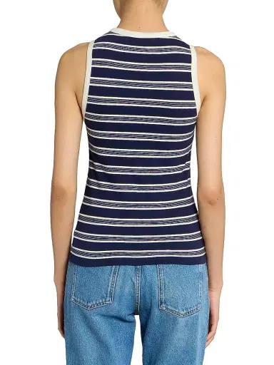 Saint Laurent Women's Cassandre Tank Top in Striped Cotton Jersey - Navy Ecru | Thumbnail 5 Saint Laurent Women's Cassandre Tank Top in Striped Cotton Jersey - Navy Ecru | Thumbnail 5