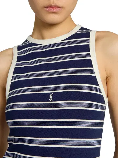 Saint Laurent Women's Cassandre Tank Top in Striped Cotton Jersey - Navy Ecru | Thumbnail 6 Saint Laurent Women's Cassandre Tank Top in Striped Cotton Jersey - Navy Ecru | Thumbnail 6