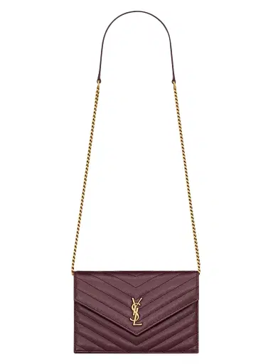 Saint Laurent Women's Cassandre Envelope Chain Wallet in Grain De Poudre Leather | Thumbnail 1 Saint Laurent Women's Cassandre Envelope Chain Wallet in Grain De Poudre Leather | Thumbnail 1