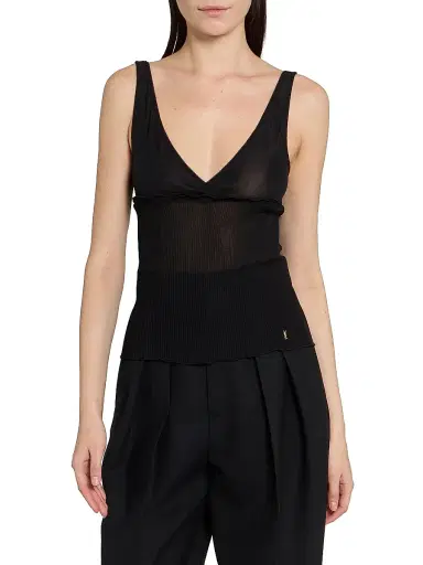 Saint Laurent Women's Cassandre Tank Top in Ribbed Silk Jersey - Noir - Size Large | Thumbnail 3 Saint Laurent Women's Cassandre Tank Top in Ribbed Silk Jersey - Noir - Size Large | Thumbnail 3