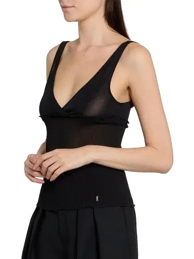 Saint Laurent Women's Cassandre Tank Top in Ribbed Silk Jersey - Noir - Size Large | Thumbnail 4 Saint Laurent Women's Cassandre Tank Top in Ribbed Silk Jersey - Noir - Size Large | Thumbnail 4