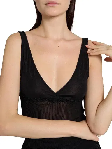 Saint Laurent Women's Cassandre Tank Top in Ribbed Silk Jersey - Noir - Size Large | Thumbnail 6 Saint Laurent Women's Cassandre Tank Top in Ribbed Silk Jersey - Noir - Size Large | Thumbnail 6
