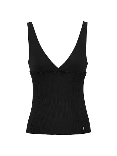 Saint Laurent Women's Cassandre Tank Top in Ribbed Silk Jersey - Noir - Size Large | Thumbnail 1 Saint Laurent Women's Cassandre Tank Top in Ribbed Silk Jersey - Noir - Size Large | Thumbnail 1