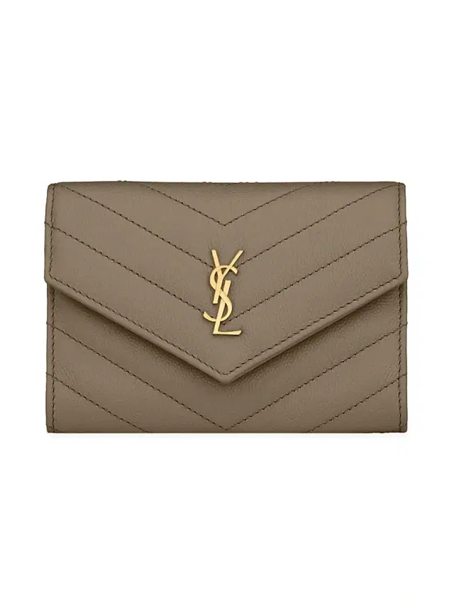 Saint Laurent Women's Grain De Poudre Leather Cassandre Wallet - Light Taupe