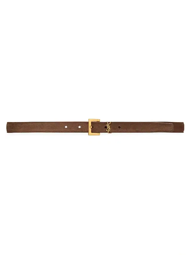 Saint Laurent Women's Cassandre Thin Belt in Suede - Brown Coffee