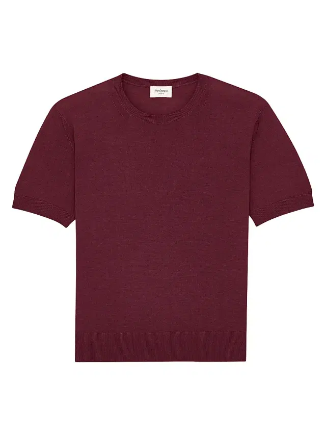 Women's Crewneck T-Shirt in Cashmere, Wool and Silk - Bordeaux