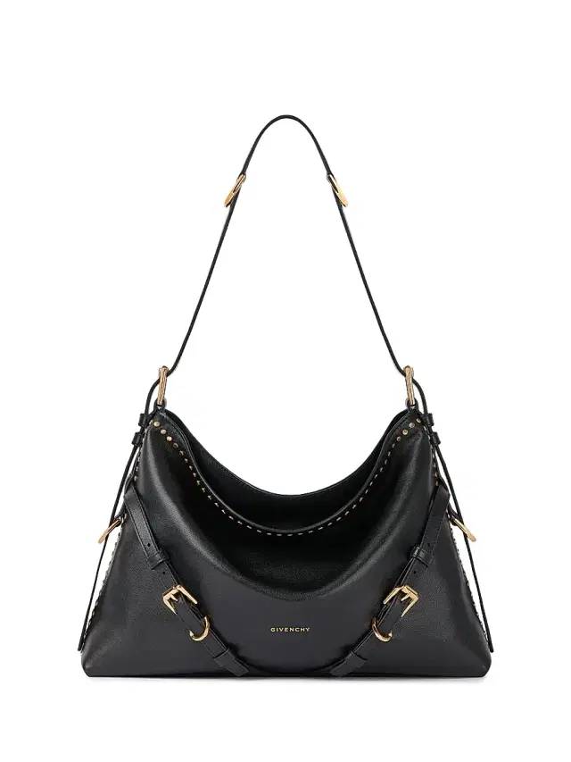 Women's  Voyou Shoulder Bag in Leather with Studs - Black