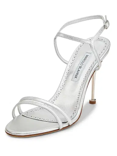 Manolo Blahnik Women's Ciaga 5MM Sculptural-Heel Leather Sandals - Sliver | Thumbnail 2 Manolo Blahnik Women's Ciaga 5MM Sculptural-Heel Leather Sandals - Sliver | Thumbnail 2