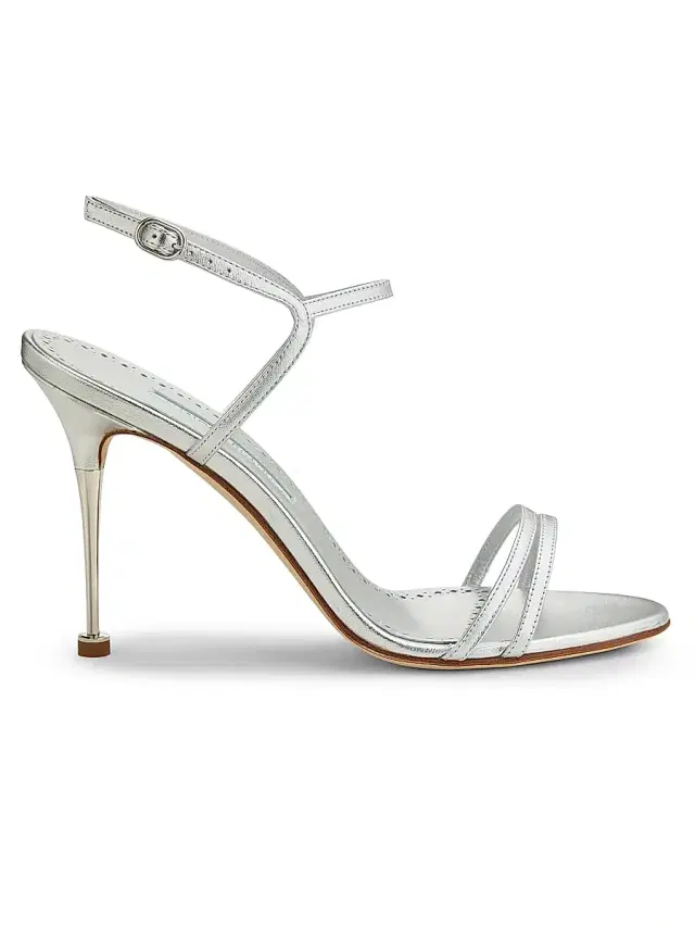 Manolo Blahnik Women's Ciaga 5MM Sculptural-Heel Leather Sandals - Sliver