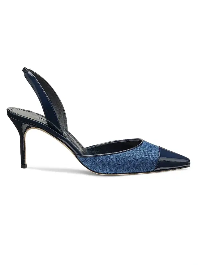 Women's Capsli 70MM Denim & Leather Slingback Pumps - Navy Blue