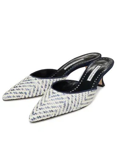 Manolo Blahnik Women's Carolyne 50MM Raffia Mules - Silver | Thumbnail 2