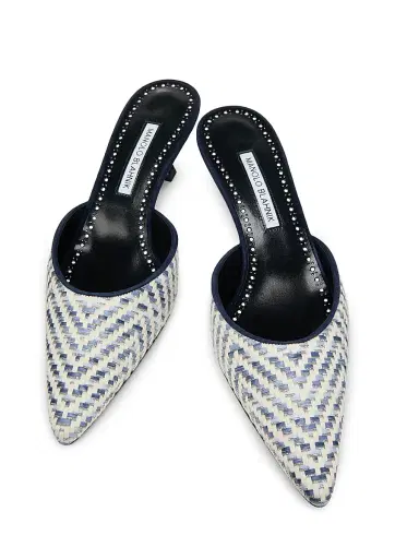 Manolo Blahnik Women's Carolyne 50MM Raffia Mules - Silver | Thumbnail 4