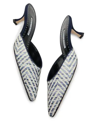 Manolo Blahnik Women's Carolyne 50MM Raffia Mules - Silver | Thumbnail 6