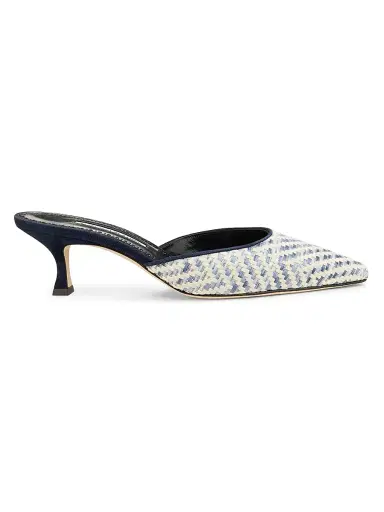 Manolo Blahnik Women's Carolyne 50MM Raffia Mules - Silver | Thumbnail 1