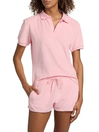 Hunza G Women's Cotton Polo Top - Pink - Size Medium | Thumbnail 3