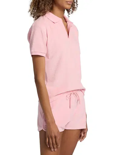 Hunza G Women's Cotton Polo Top - Pink - Size Medium | Thumbnail 4