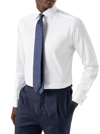 Eton Men's Contemporary-Fit French-Cuff Twill Shirt - White - Size 18.5 | Thumbnail 2