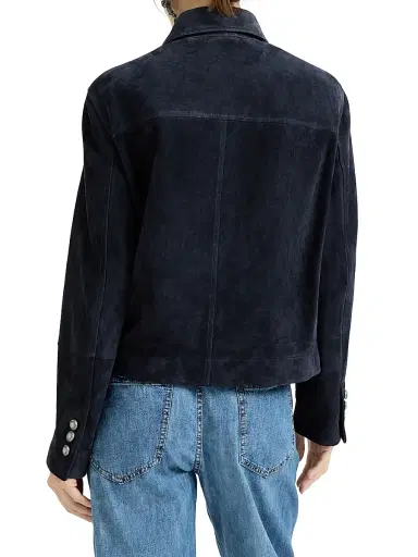 Brunello Cucinelli Women's Couture Suede Cropped Pea Coat with Monili - Blue - Size 2 | Thumbnail 3 Brunello Cucinelli Women's Couture Suede Cropped Pea Coat with Monili - Blue - Size 2 | Thumbnail 3