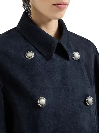 Brunello Cucinelli Women's Couture Suede Cropped Pea Coat with Monili - Blue - Size 2 | Thumbnail 4 Brunello Cucinelli Women's Couture Suede Cropped Pea Coat with Monili - Blue - Size 2 | Thumbnail 4