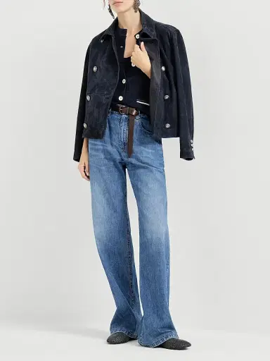 Brunello Cucinelli Women's Couture Suede Cropped Pea Coat with Monili - Blue - Size 2 | Thumbnail 6 Brunello Cucinelli Women's Couture Suede Cropped Pea Coat with Monili - Blue - Size 2 | Thumbnail 6