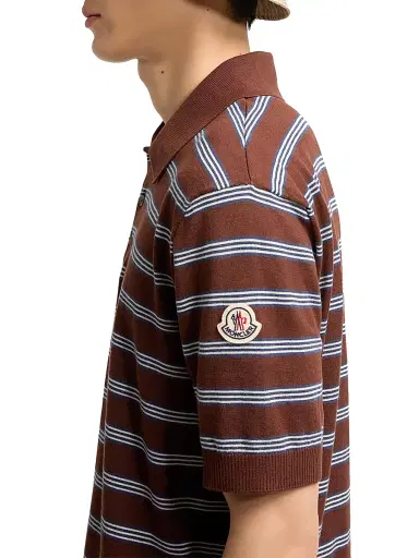 Moncler Men's Polo Shirt in Cotton - Blue Brown - Size XXL | Thumbnail 4 Moncler Men's Polo Shirt in Cotton - Blue Brown - Size XXL | Thumbnail 4