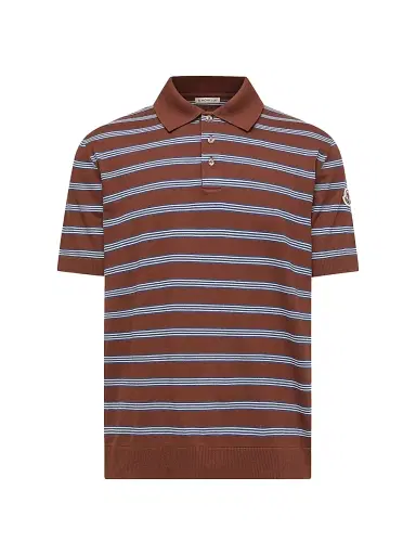 Moncler Men's Polo Shirt in Cotton - Blue Brown - Size XXL | Thumbnail 1 Moncler Men's Polo Shirt in Cotton - Blue Brown - Size XXL | Thumbnail 1