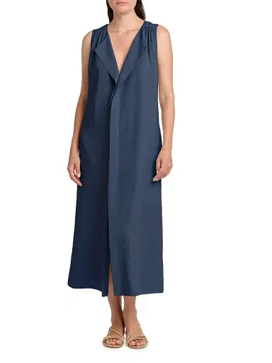 Giorgio Armani Women's Silk-Blend Center-Seam Midi-Dress - Solid Medium Blue - Size 10 | Thumbnail 2
