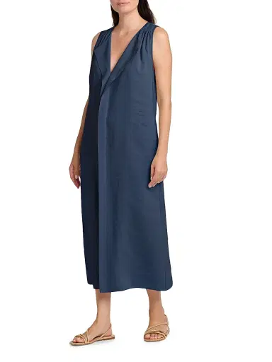 Giorgio Armani Women's Silk-Blend Center-Seam Midi-Dress - Solid Medium Blue - Size 10 | Thumbnail 3