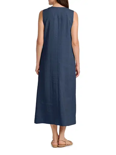 Giorgio Armani Women's Silk-Blend Center-Seam Midi-Dress - Solid Medium Blue - Size 10 | Thumbnail 4