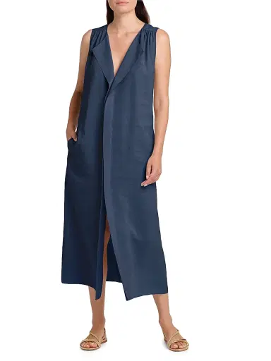 Giorgio Armani Women's Silk-Blend Center-Seam Midi-Dress - Solid Medium Blue - Size 10 | Thumbnail 6