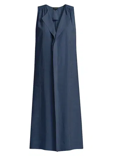 Giorgio Armani Women's Silk-Blend Center-Seam Midi-Dress - Solid Medium Blue - Size 10 | Thumbnail 1