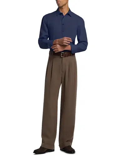 Giorgio Armani Men's Solid Linen Shirt - Solid Blue - Size 18.5 | Thumbnail 2