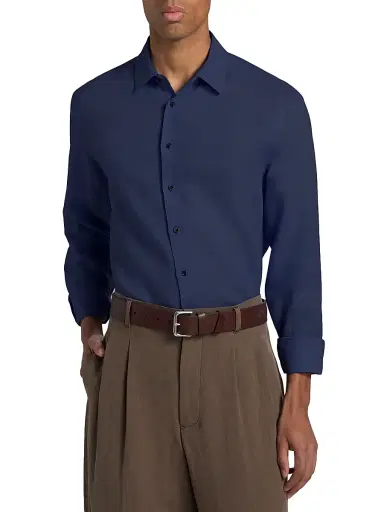 Giorgio Armani Men's Solid Linen Shirt - Solid Blue - Size 18.5 | Thumbnail 3