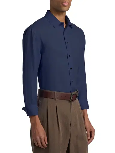 Giorgio Armani Men's Solid Linen Shirt - Solid Blue - Size 18.5 | Thumbnail 4