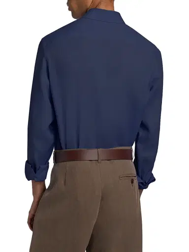 Giorgio Armani Men's Solid Linen Shirt - Solid Blue - Size 18.5 | Thumbnail 5