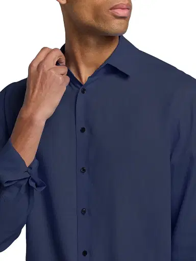Giorgio Armani Men's Solid Linen Shirt - Solid Blue - Size 18.5 | Thumbnail 6