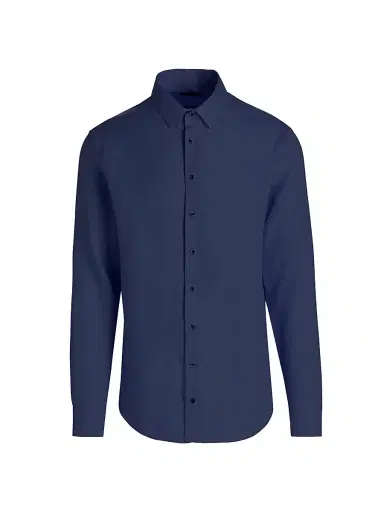 Giorgio Armani Men's Solid Linen Shirt - Solid Blue - Size 18.5 | Thumbnail 1
