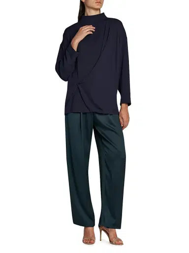 Giorgio Armani Women's Draped Silk Blouse - Solid Medium Blue | Thumbnail 2 Giorgio Armani Women's Draped Silk Blouse - Solid Medium Blue | Thumbnail 2