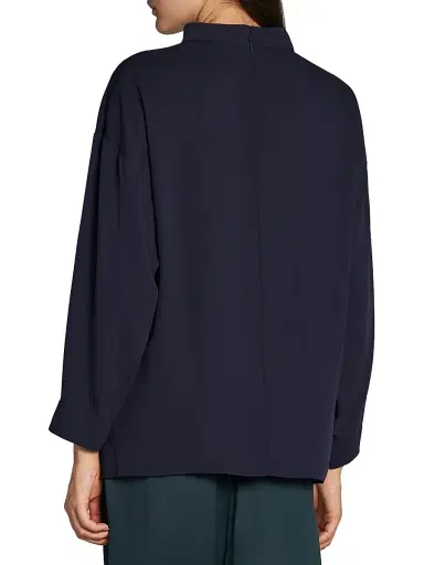 Giorgio Armani Women's Draped Silk Blouse - Solid Medium Blue | Thumbnail 5 Giorgio Armani Women's Draped Silk Blouse - Solid Medium Blue | Thumbnail 5